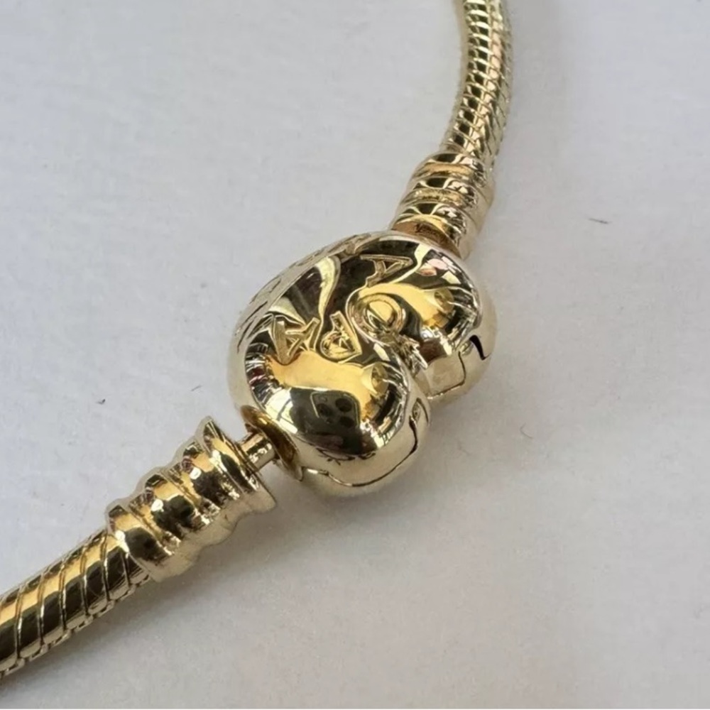 Authentic Pandora 14K Gold Moments Heart Clasp Snake Chain Bracelet 6.9 In - Picture 6 of 9